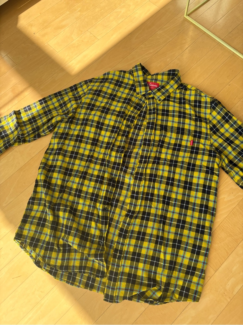 Supreme Men’s Yellow Plaid Long Sleeve Flannel